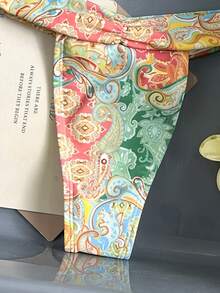 Swim Vcay Women's Summer High-End Gold Thread Embroidered Lace Paisley Color Block Romantic French Riviera Bikini Set - Multicolor - View 10
