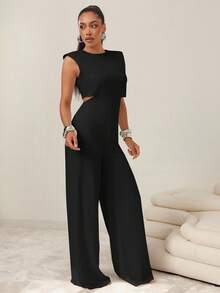 Vixey Fashionable Commuter Solid Color Sleeveless Jumpsuit - Black - View 5