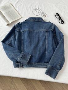 Elamini 女士时尚通勤牛仔上衣（配腰带）秋季 - 中等水洗藍 - 查看 2