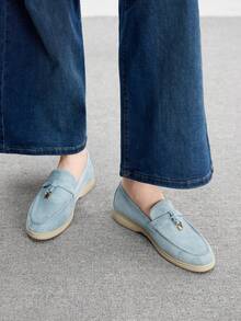 CUCCOO BIZCHIC Giày lười da lộn màu xanh da trời thời trang nữ thoải mái, phù hợp để đi làm, đi chơi, mua sắm, đi làm, mặc hàng ngày - Màu xanh nhạt - Xem 9