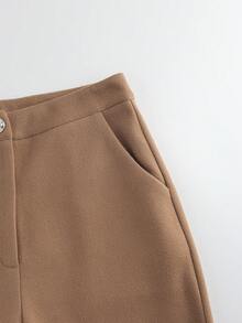 Franclia Women's Elegant Khaki Thick Autumn And Winter Regular Waist Zipper With Pockets Flared Trousers, Commuter Suit Flared Trousers, Winter Cozy Fall Christmas New Year Thanksgiving Party - Khaki - View 6