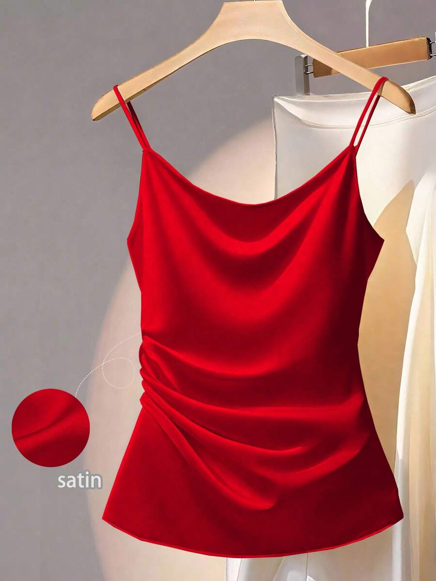 Franclia Beige Camisole Strap Waist Single Side Ruffle Trim Minimalist Fashion Camisole Strap For Women - Red - View 1