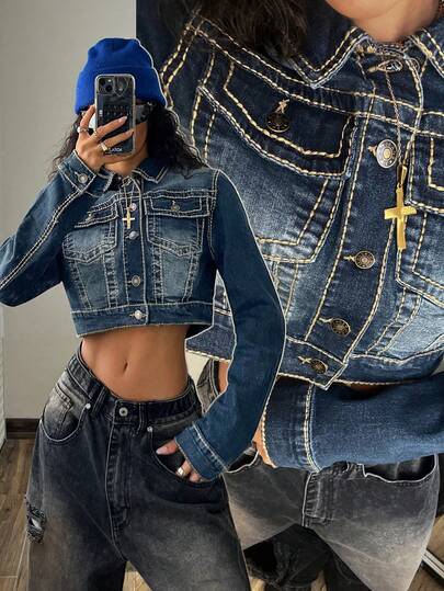 StreetHx Women's Casual Fitted Vintage Distressed Denim Jacket And Coat