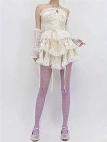 ROMWE Grunge Punk 1 Pair Of Minimalist Polka Dot Pantyhose, Lolita Purple Leggings, Sexy Ultra-Thin Elastic Breathable Stockings, Four-Season Versatile Classic Pantyhose