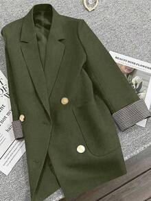 Franclia 法式格纹袖口略修身休闲通勤夏季西装外套 - 軍綠色 - 查看 1