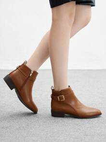 CUCCOO BIZCHIC Giày bốt ngắn đế dày chống trượt mũi tròn kiểu Âu Mỹ cổ điển mới cho nữ, Giày bốt Chelsea màu nâu, Giày bốt cổ ngắn - màu nâu - Xem 4