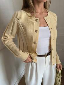 Elyressa Women's Casual Solid Color Button-Up Long Sleeve Cardigan