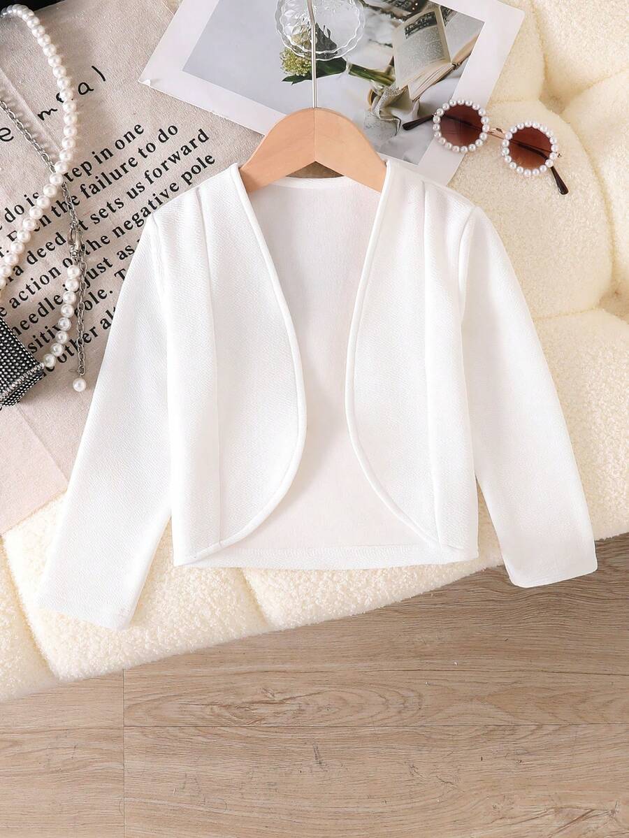 Young Girl Solid Color Long Sleeve Fashionable Casual Jacket - White - View 1