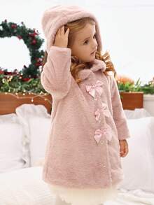 SHEIN Abrigo con capucha rosa para bebé/niña pequeña, diseño de cuello con solapa de manga larga, dulce y versátil, adecuado para salidas diarias