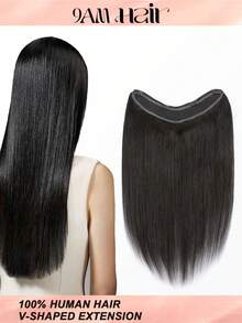 Una pieza de extensiones de cabello natural con clip en forma de V, cabello humano 100% de color negro natural, cabello liso, liviano, transpirable e invisible, adecuado para todo tipo de cabello y uso diario - Natural Black - Ver 1