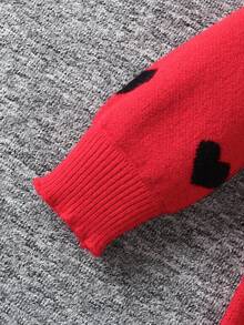 SHEIN Gaun Sweater Lengan Panjang Longgar Kasual untuk Remaja Perempuan - Merah - View 5