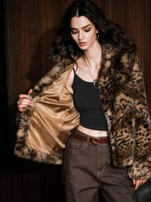 Airlisse Fashionable Animal Print Faux Fur Coat, Autumn/Winter - Multicolor - View 8