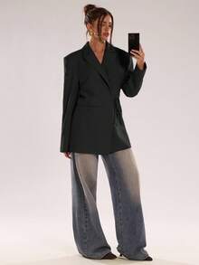 SHEIN BAE Women's Solid Color Crossed Wrap Long Sleeve Fashionable Versatile Blazer - Black - View 1