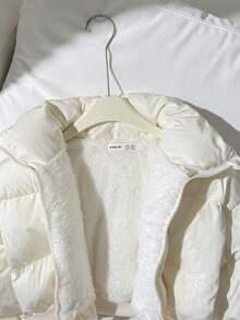 SHEIN 青少年女孩简约舒适时尚超大短款立领棉衣，超级保暖 - 白色 - 查看 3