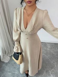 Siren Gaze Vestido de campana de unicolor elegante para mujer - Albaricoque - Ver 6