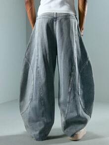 ROMWE MEN Street Life Men's Relaxed Fit Wide Leg Casual Jeans - Light Wash - View 2