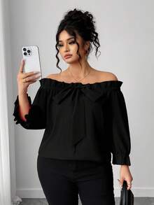Elenzga Damen Große Größen Off-Shoulder Bluse mit Halbarm, vielseitig für den täglichen Gebrauch, elegant und modisch