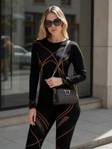 Innovista Conjunto de ropa deportiva sin costuras, de alto soporte, de secado rápido, adecuado para uso diario, yoga, pilates, entrenamiento HIIT, de la oficina al gimnasio, mallas, ropa estructurada de otoño, camiseta de manga larga, mallas con protección UV, cómodo, funcional, malla transpirable, control de abdomen, compresión y moldeado, adecuado para ejercicio aeróbico, correr, deportes al aire libre, ropa deportiva de otoño e invierno, diseño a rayas