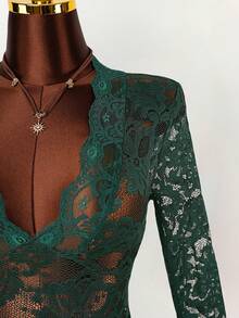 Amplova 夏季嬉皮风格女士透明低胸迷你连衣裙 - 軍綠色 - 查看 5