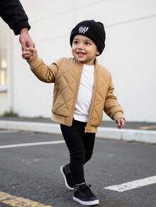 SHEIN Chaqueta casual de béisbol con cremallera y cuello de solapa de unicolor de manga larga para bebé niño, otoño/invierno