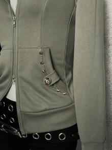 StreetHx Jaqueta com capuz e tachas feminina Streetwear Slim Fit, outono