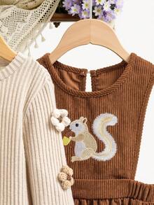 SHEIN 2件套年轻女孩圆领长袖罗纹休闲百搭上衣和连衣裙套装 - 彩色 - 查看 4