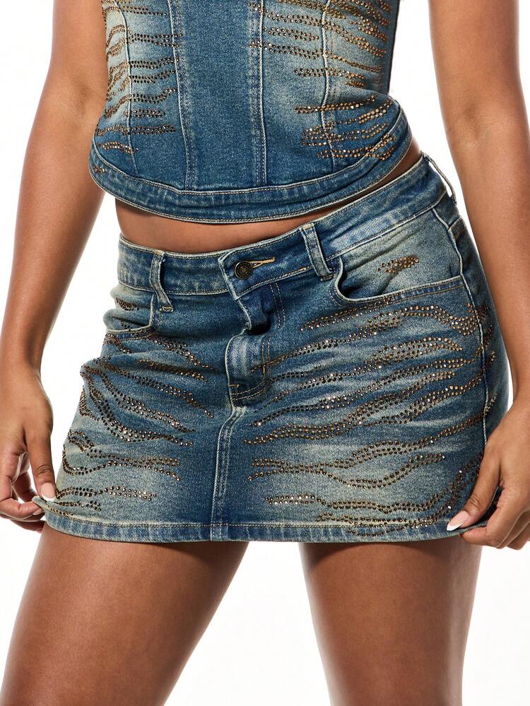 SUMWON WOMEN Mini spódniczka z jeansu z nadrukiem zwierzęcym