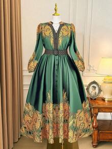 Rometta Không bao giờ lỗi mốt: Phong cách Gothic với chút biến tấu Thứ Tư. Tôn lên vẻ nữ tính, mạnh mẽ. Đầm Maxi tay dài dáng xòe bo eo, cổ tròn, họa tiết Bohemian, thích hợp cho mùa xuân, thu, đông. - Nhiều màu - Xem 6