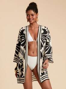 Travachic 女士热带印花宽松落肩罩衫，休闲、度假、夏季假期、休闲、优雅、外出、派对 - 彩色 - 查看 5