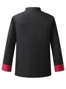 Manfinity Homme Áo sơ mi đầu bếp tay dài chắp vá màu tương phản dành cho nam - màu đen - Xem 2