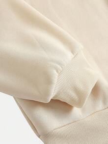 SHEIN 2 件套青少年女孩针织宽松字母和心形印花保暖内衬圆领运动衫和阔腿裤套装，秋冬 - 杏色 - 查看 4