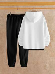 Manfinity VCAY Men's Contrast Color Long Sleeve Casual Waffle Knit Hoodie Set - White - View 2
