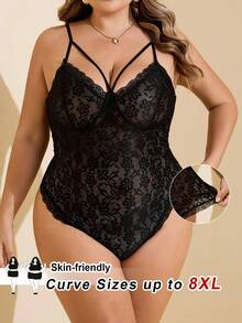 SHEIN CURVE+ Plus Size Backless Sheer Lace Camisole, For Christmas Party - Black - View 1