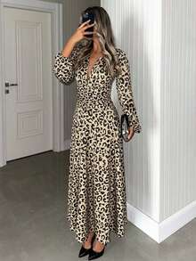 EURMUSE Leopard Print Long Sleeve Short Dress - Multicolor - View 4