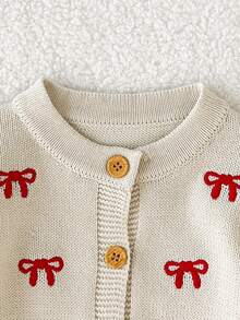 Playful Pals Baby Girl Cute Bow Embroidered Knitted Cardigan Sweater - Beige - View 4