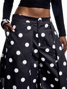 LYSMO 女士波尔卡圆点印花宽松阔腿复古时尚裤 - 黑與白 - 查看 4