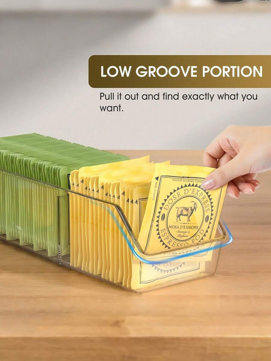 1-Piece Tea Bag Storage Box, Tea Bag Storage Box, Transparent Storage Rack, Tea Bag Storage Box, Sugar Bag, Coffee Bag, Spice Bag, Multi-Functional Plastic Storage Box, 2-Compartment Desktop Storage Box, Cabinet, Countertop, Food Storage Room Storage Box - Clear - View 1