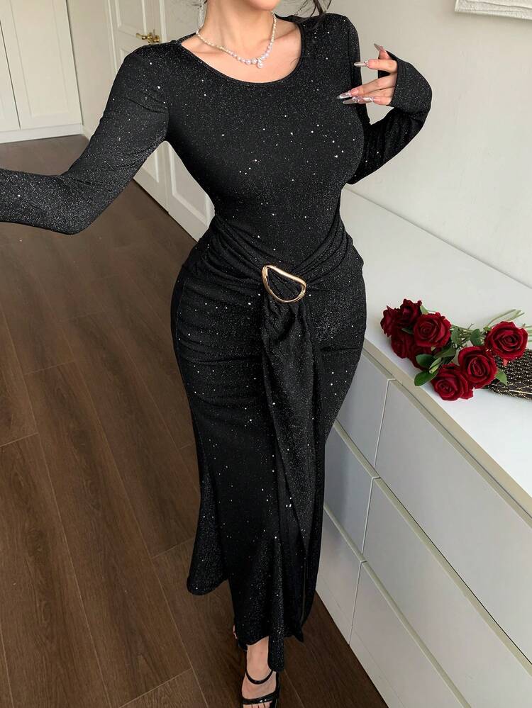 Women's Elegant Party Glitter Mid-Length Dress Sequin Sparkly Dress