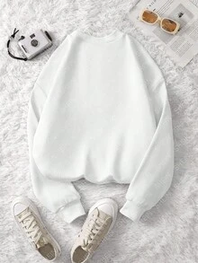 INAWLY Women's Round Neck Long Sleeve Christmas Tree Pattern Casual Versatile Sweatshirt - White - View 2