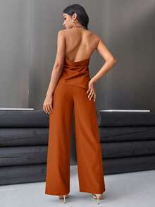 Aveloria Modichic Women's Solid Color Backless Halter Top And Wide Leg Pants Two Pieces Set Elegant Business Casual Women  - Champagne - View 2