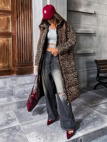 Aveloria Affinna Long & Lightweight Women's Stylish Fashionable Casual Random Leopard Pattern PrintPadded Insulated Polyfill Synthetic Insulation Winter Coat Winter Jacket Jacket, Winter Clothes Cheetah Print - Multicolor - View 2