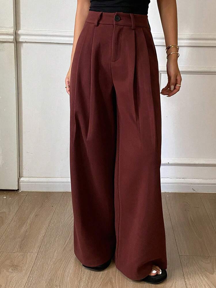 Women's Wide Leg Pants, Vintage Pleated Design Casual Trousers