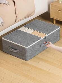 1pc Extra Wide Under The Bed Storage Box Large Capacity Flat Design Drawer Style Organizer For Clothes Blankets Seasonal Clothing Bed Frame Space Saving Household Closet Multipurpose Container - Dark Grey - View 9