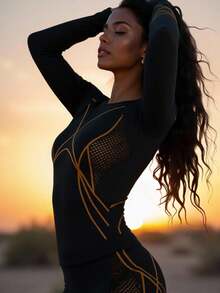 Innovista Conjunto de ropa deportiva sin costuras, de alto soporte, de secado rápido, adecuado para uso diario, yoga, pilates, entrenamiento HIIT, de la oficina al gimnasio, mallas, ropa estructurada de otoño, camiseta de manga larga, mallas con protección UV, cómodo, funcional, malla transpirable, control de abdomen, compresión y moldeado, adecuado para ejercicio aeróbico, correr, deportes al aire libre, ropa deportiva de otoño e invierno, diseño a rayas