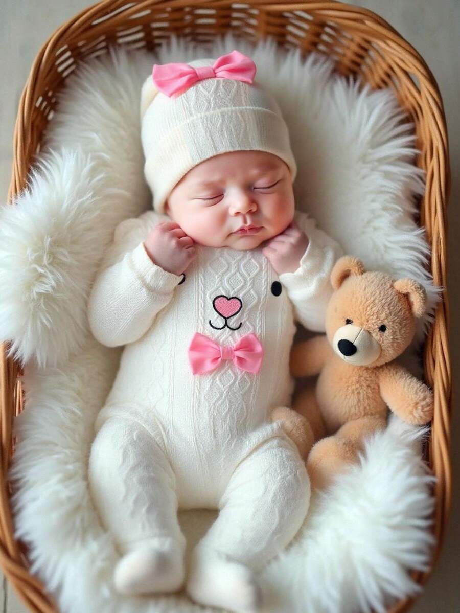 Conjunto de 3 piezas con oso lindo de otoño, conjunto de ropa para bebé recién nacido - Beis - Ver 1