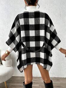 Rafferiza Fashionable Casual Versatile Plaid Thin Cover Up For Women, Autumn/Winter - Black and White - View 2