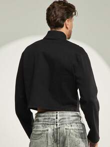 FeverCity Men's Long Sleeve Casual Washed Zip-Up Collar Jacket - Black - View 2