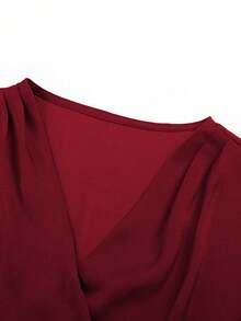 SHEIN Franclia 女士时尚纯色不对称优雅衬衫 - 酒紅色 - 查看 4