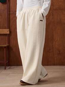 SWAVVY Men's Casual Loose Drawstring Waist Sweatpants With Patch Pockets - Apricot - View 6