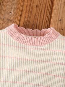 SHEIN Vintaside Kids 2pcs Baby Girls Pink Stripe Knit Sweater And Wide Leg Pants Set,Cute Family Matching Autumn/Winter Elegant Fashionable Knitted Outfit Warm Co-Ord - Multicolor - View 4